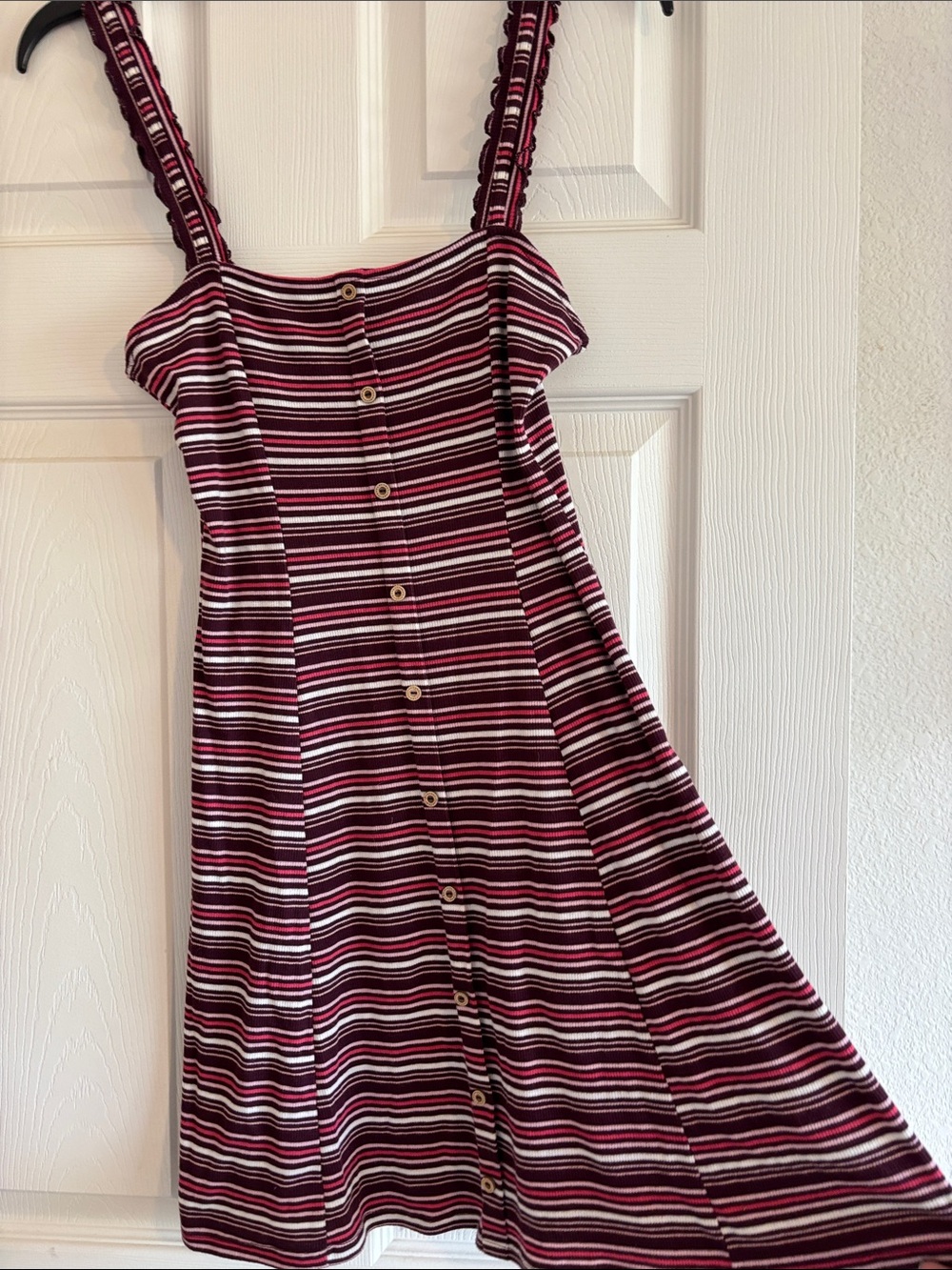 Striped Button-Front Midi Dress in Burgundy and White